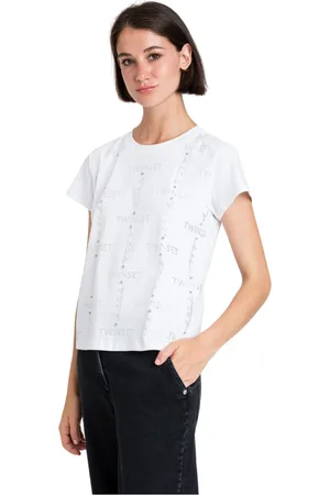 Twin-Set Tops, Dames, Wit, S, Katoen, Witte T-shirts en Polos met Logo