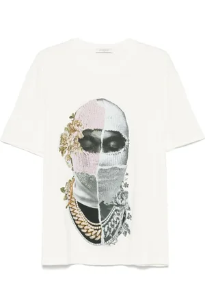 Ih Nom Uh Nit Tops, Heren, Wit, L, Wit Logo Print Crew Neck T-shirt