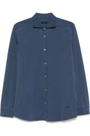FAY Overhemden, Heren, Blauw, 2Xl, Blauwe Button-Up Shirt met Logo Borduurwerk