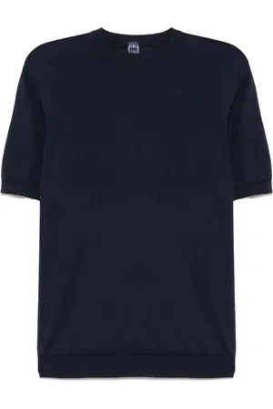 FEDELI Tops, Heren, Blauw, 4Xl, Navy Crew Neck T-shirt