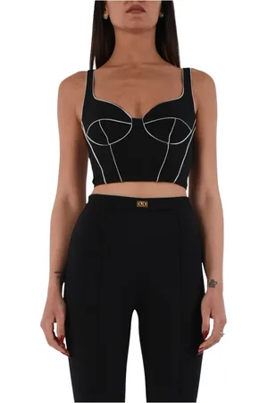 Elisabetta Franchi Tops, Dames, Zwart, 2Xl, Polyester, Contrast Piping Hart Hals Jurk