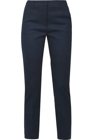 Max Mara Broeken, Dames, Blauw, L, Katoen, Gabardine Straight Leg Broek