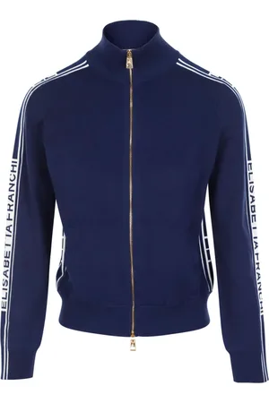 Elisabetta Franchi Sweatshirts & Hoodies, Dames, Blauw, XL, Blauwe Ritsvest met Contrastbanden