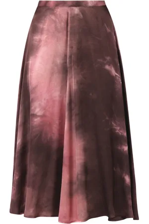 Maliparmi Rokken, Dames, Bruin, M, Satijn, Tie-Dye Midi Rok met Onzichtbare Rits