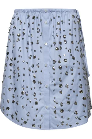 DRIES VAN NOTEN Rokken, Dames, Blauw, L, Katoen, Blauwe Juweel Versierde Shirt
