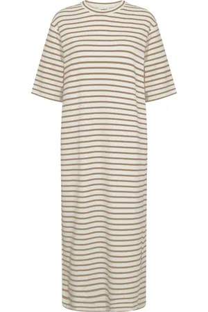 Soaked in Luxury Kleedjes, Dames, , L, Gestreepte Slingina Jurk Wit Elm