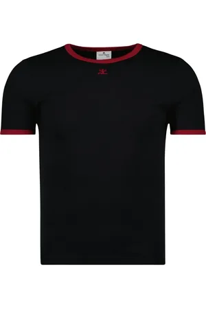 Courrèges Tops, Heren, Zwart, M, Katoen, Zwart en rood handtekening T-shirt