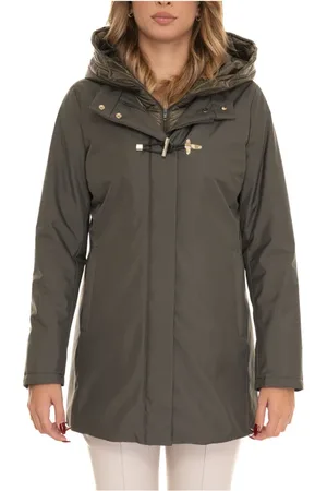 FAY Mantels, Dames, Groen, L, Polyester, Toggle Coat met Afneembare Bib