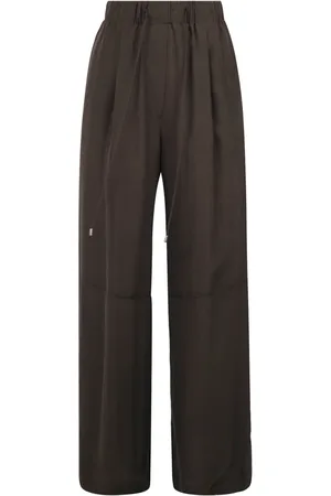 ALYSI Broeken, Dames, Bruin, L, Wijde zijden broek met vintage details