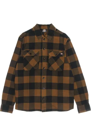 Dickies Overhemden, Heren, Bruin, S, Katoen, Bruine Eend Flanel Overhemd Lange Mouwen