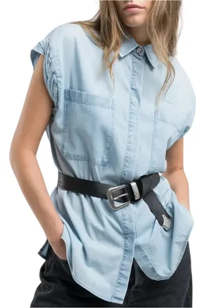 Replay Blouses & Shirts, Dames, Blauw, S, Katoen, Lichtblauw Overhemd Model W2191