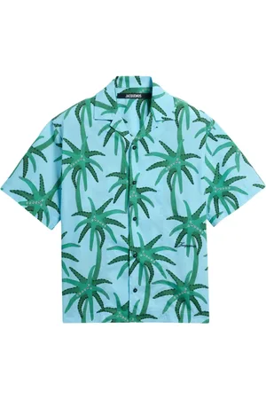 Jacquemus Overhemden, Heren, Veelkleurig, S, Blauwe Knoopshirt Korte Mouwen