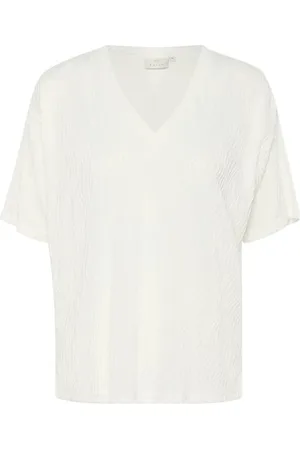 Kaffe Tops, Dames, Wit, 2Xl, Krijt Tee met V-hals en halve mouwen