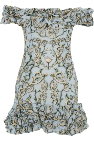 Agua by Agua Bendita Kleedjes, Dames, Blauw, L, Katoen, Blauwe Bloemen Ruche Katoenen Jurk Vrouw