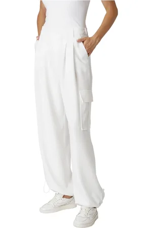 ELEVENTY Broeken, Dames, Wit, M, Polyester, Dubbelgeplooide Combatbroek