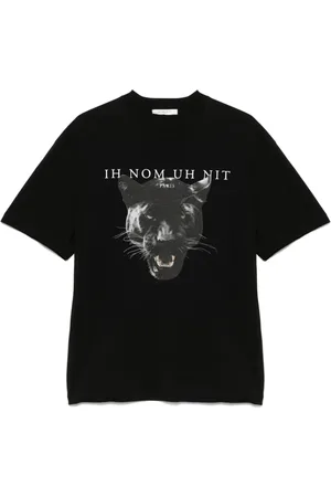 Ih Nom Uh Nit Tops, Heren, Zwart, S, Zwart Logo Print Crew Neck T-shirt