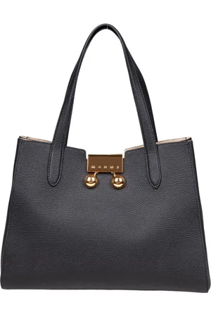 Marni Tassen, Dames, Zwart, ONE Size, Leer, Zwarte leren tote tas met dubbele handgreep