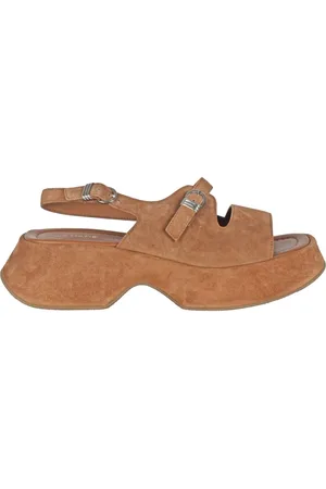 vic matiè Schoenen, Dames, Bruin, 40 EU, Suède, Suède Plateau Sandalen met Verstelbare Bandjes