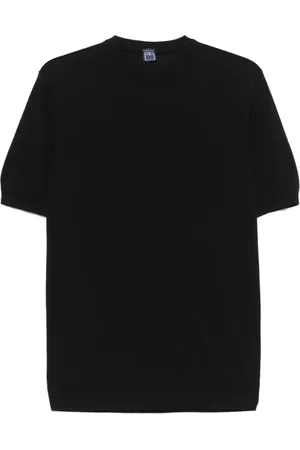 FEDELI Tops, Heren, Zwart, 2Xl, Zwarte Ronde Hals Korte Mouwen T-shirt