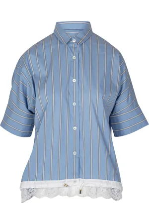SEMICOUTURE Blouses & Shirts, Dames, Blauw, S, Katoen, Kanten Popeline Shirt