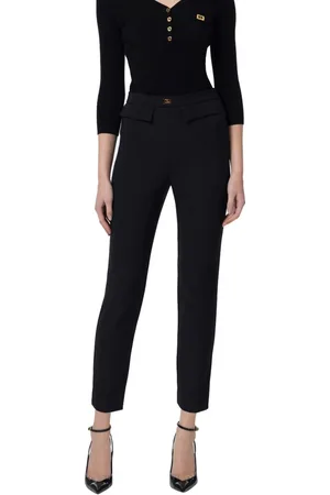 Elisabetta Franchi Broeken, Dames, Zwart, S, Polyester, Zwarte Slim Fit Stretch Broek