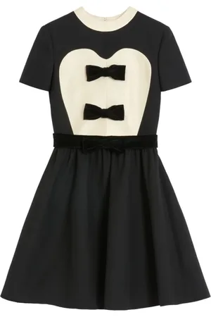 VALENTINO Kleedjes, Dames, Zwart, S, Zwart Strik Detail Jurk Korte Mouwen