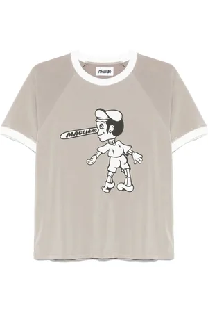 MAGLIANO Tops, Heren, Grijs, M, Bruine Logo Print Korte Mouw T-shirt