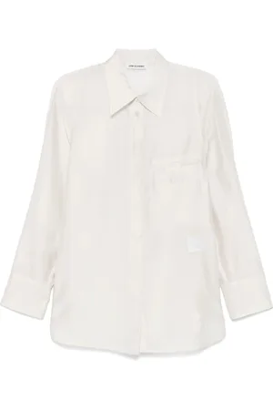 Low Classic Blouses & Shirts, Dames, Wit, M, Beige Overhemd met Knoopmanchet en Zak
