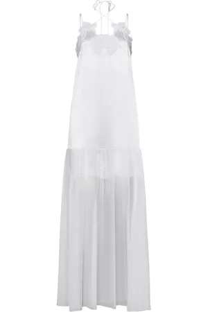 Alberta Ferretti Kleedjes, Dames, Wit, S, Satijn, Witte Kant Satijnen Jurk Elegant