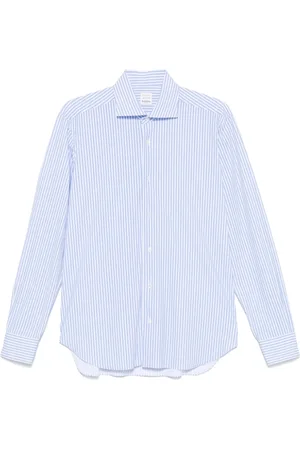 BARBA Overhemden, Heren, Blauw, L, Blauw Knoopshirt met Spreidkraag