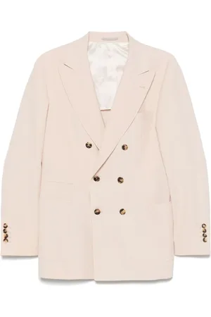 Brunello Cucinelli Jassen, Heren, Roze, M, Lichtroze double-breasted jas met achterventilatie