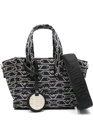 Emporio Armani Tassen, Dames, Blauw, ONE Size, Blauwe Oxford Top Handvat Schoudertas