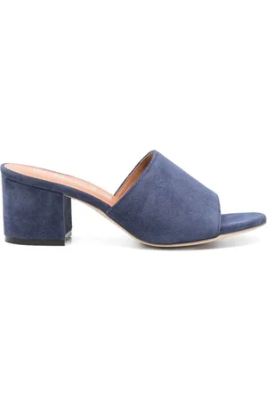 Via Roma Schoenen, Dames, Blauw, 36 EU, Leer, Blauwe Leren Blokhak Sandalen