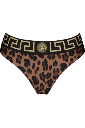VERSACE Badkleding, Dames, Bruin, S, Nylon, Luipaardprint Bikini Broekje