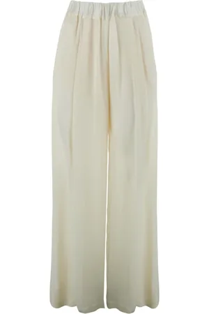 SEMICOUTURE Broeken, Dames, Wit, 2Xs, Witte zijdeblend broek met geplooide details