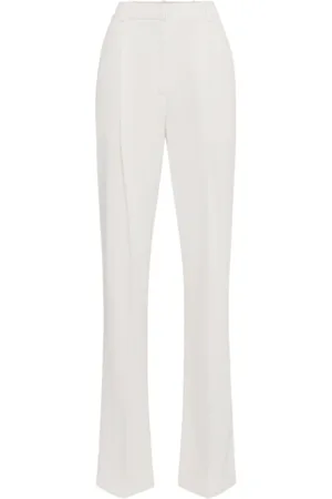Elisabetta Franchi Broeken, Dames, Wit, S, Polyester, Ivoor Broek met Stretch Crêpe