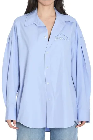 Alexander Wang Blouses & Shirts, Dames, Blauw, S, Lichtblauw Geborduurd Logo Overhemd