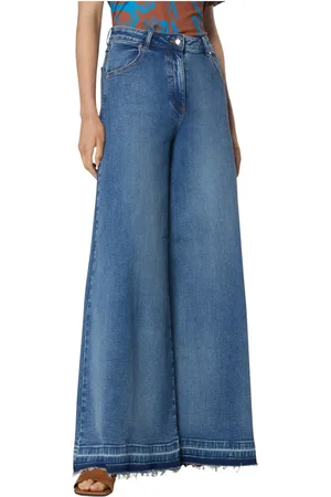 Silvian Heach Jeans, Dames, Blauw, W24, Katoen, Wijde broek met hoge taille en rafelige zoom