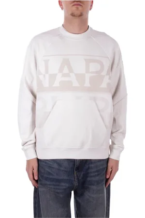 Napapijri Sweatshirts & Hoodies, Heren, Wit, M, Katoen, Witte Logo Voorzak Trui