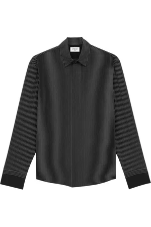 Saint Laurent Overhemden, Heren, Zwart, XL, Gestreepte zijden overhemd met verborgen knopen