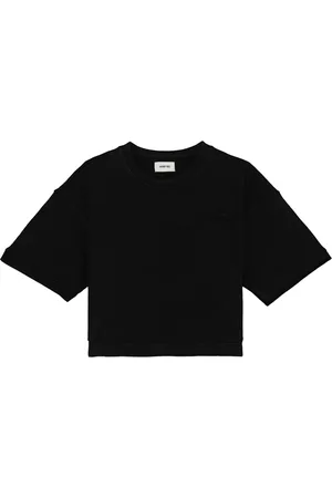 Autry Tops, Dames, Zwart, XS, Katoen, Zwarte Geknipte Boxy Katoenen T-shirt