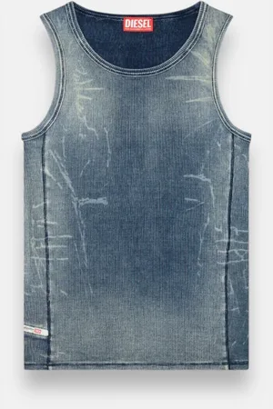 Diesel Tops, Heren, Blauw, M, Denim, Indigo Denim Tank Top
