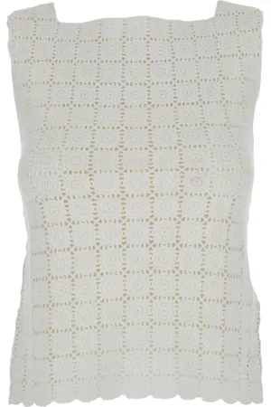 SEMICOUTURE Tops, Dames, Wit, S, Katoen, Witte Square Neck Gebreide Top