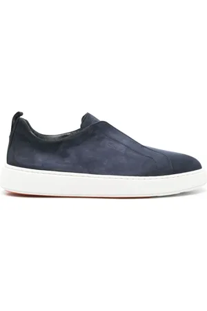 santoni Schoenen, Heren, Blauw, 42 1/2 EU, Blauwe Leren Sneakers Platte Rubberen Zool