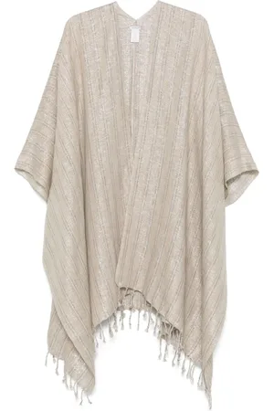 Brunello Cucinelli Jassen, Dames, , ONE Size, Gestreepte Cape met Franje