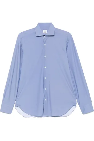 BARBA Overhemden, Heren, Blauw, 5Xl, Blauwe Button-Up Spreidkraag Overhemd