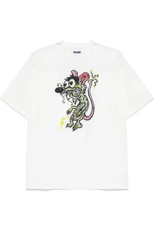 MAGLIANO Tops, Heren, Wit, M, Witte Crew Neck T-shirt met Illustratie Print