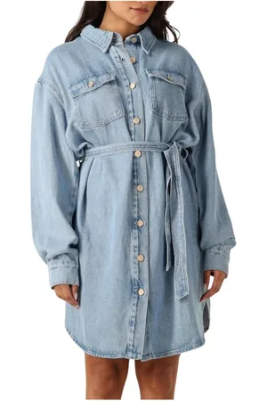 7 for all Mankind Kleedjes, Dames, Blauw, M, Blauwe Overhemdjurk voor Vrouwen
