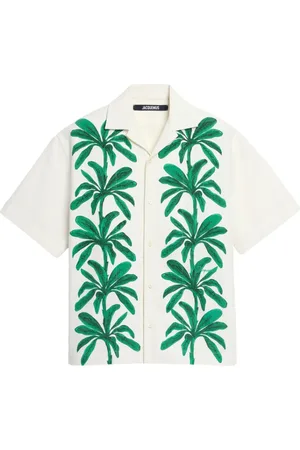 Jacquemus Overhemden, Heren, Veelkleurig, S, Beige Palmboomprint Shirt