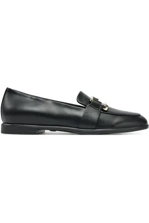Furla Schoenen, Dames, Zwart, 40 EU, Zwarte Leren Instap Platte Schoenen